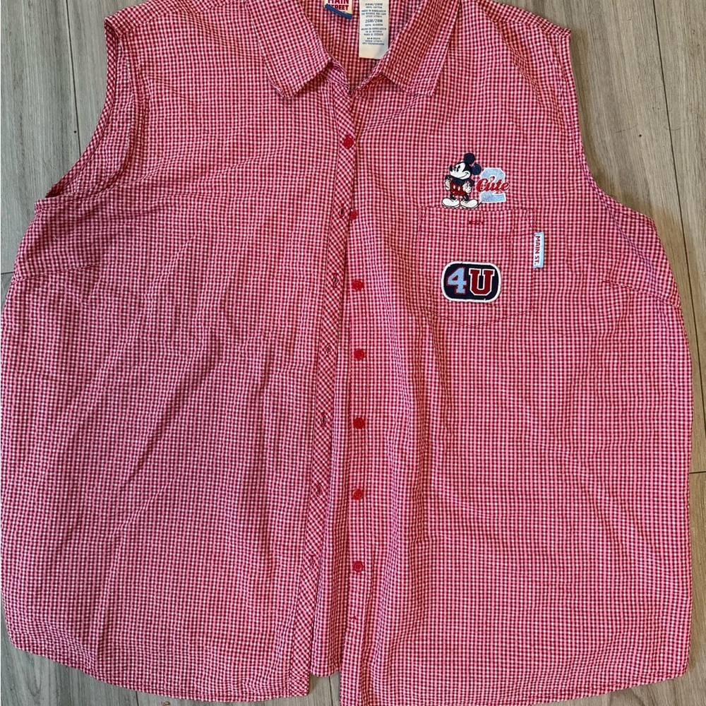 Disney Red and White Sleeveless Button Down Shirt